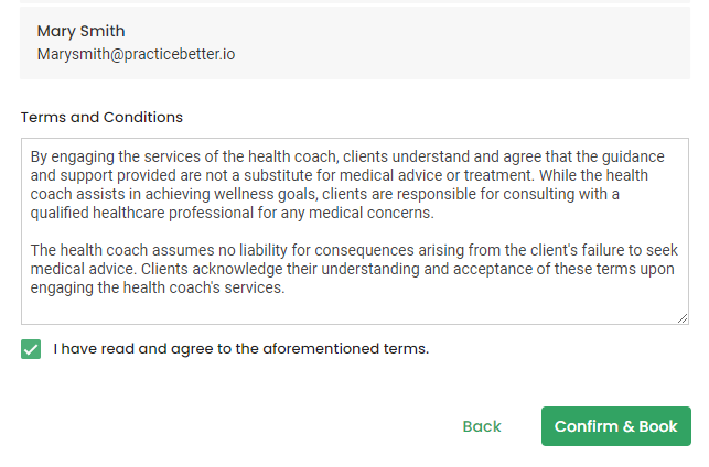 Setting up Terms &amp; Conditions for services – Help @ Practice Better