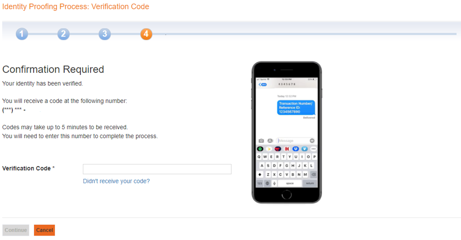 Sample Verification Code entry screen.
